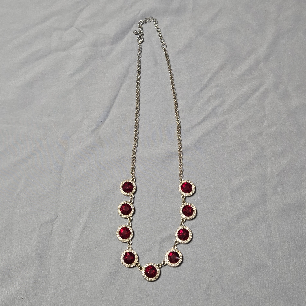 Red & Silver Rhinestone Necklace & Bracelet Set - Picture 3 of 9